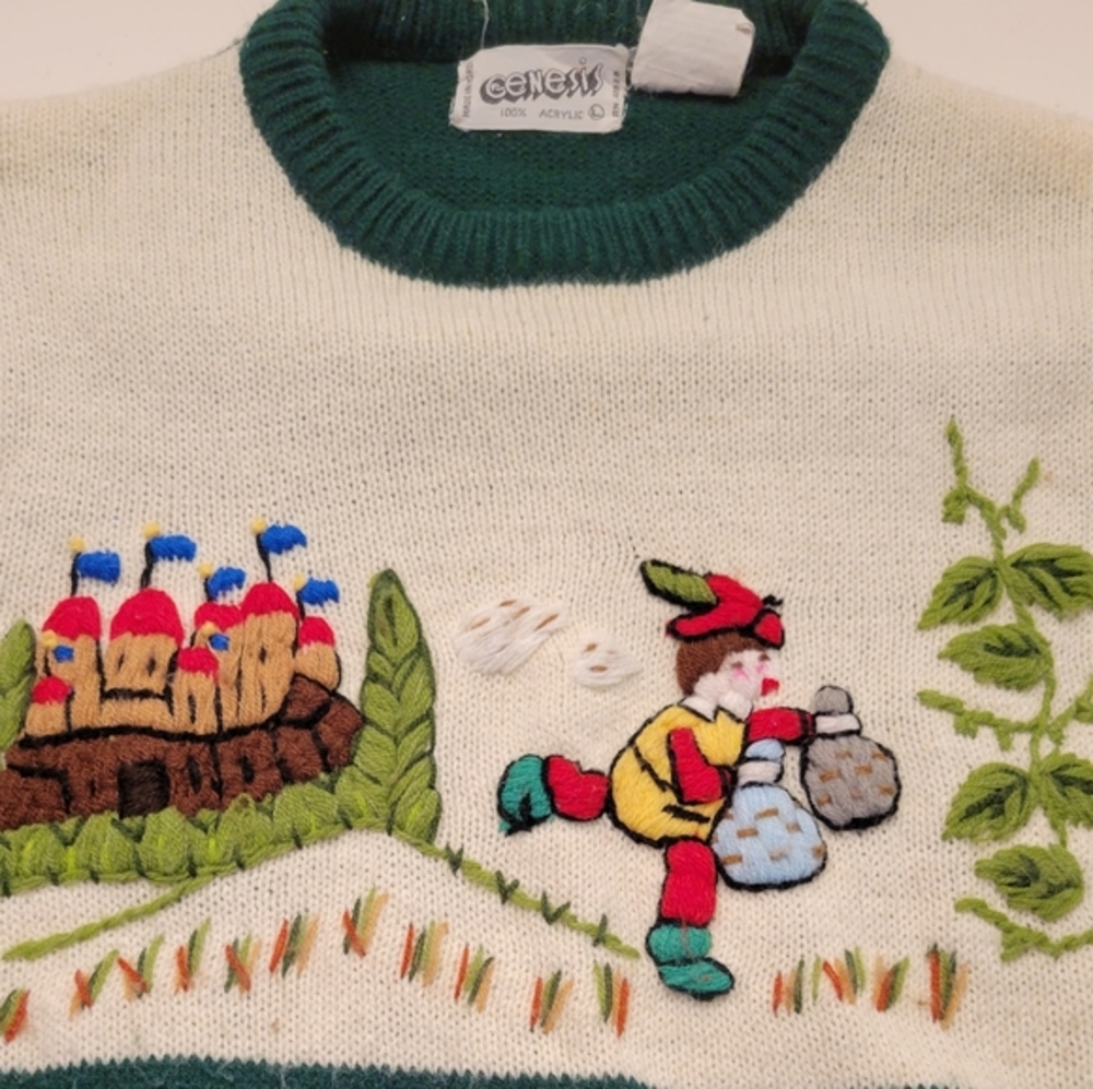 VINTAGE GENESIS STORYBOOK EMBROIDERED SWEATER.